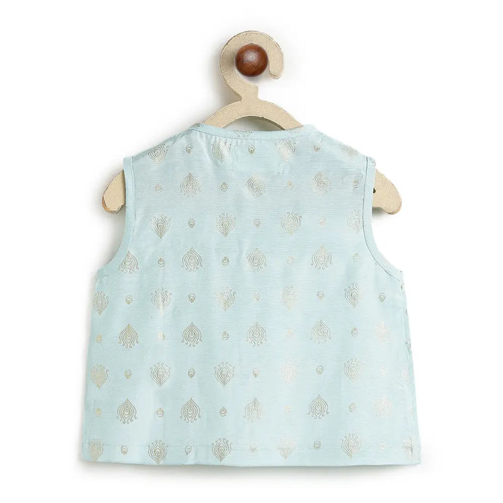 Tiber Taber 100% Viscose Woven Half Sleeves Festive Jhabla Set - Blue