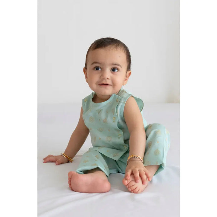 Tiber Taber 100% Viscose Woven Half Sleeves Festive Jhabla Set - Blue