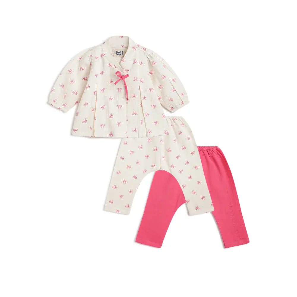 Tiber Taber 100% Cotton Full Sleeves Printed Jhabla Set - White