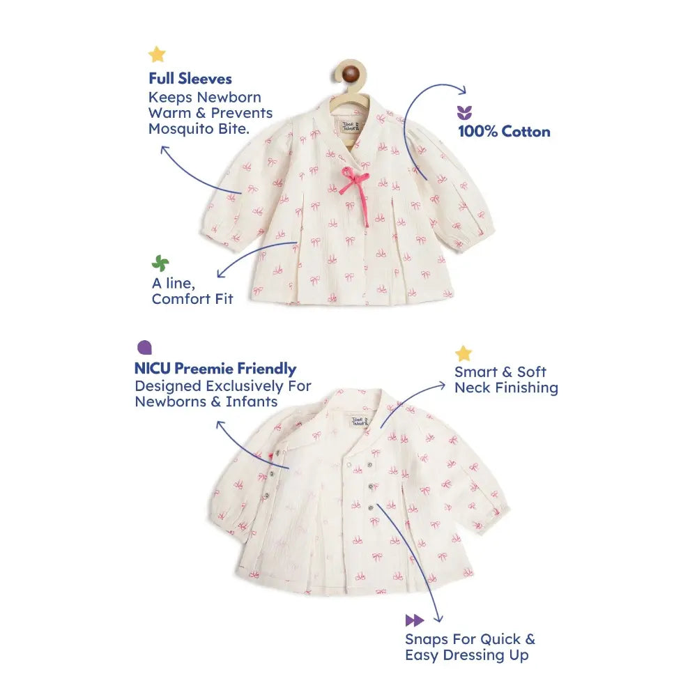 Tiber Taber 100% Cotton Full Sleeves Printed Jhabla Set - White