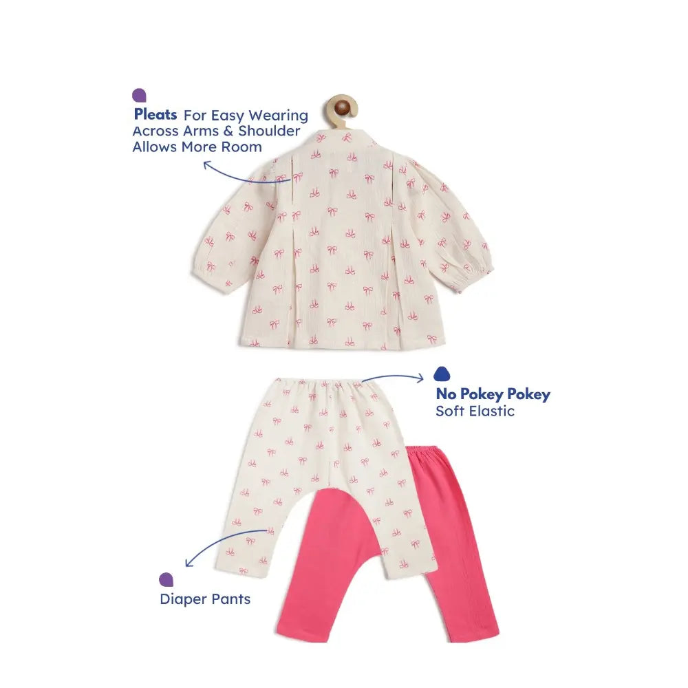 Tiber Taber 100% Cotton Full Sleeves Printed Jhabla Set - White