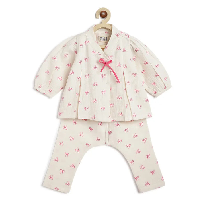 Tiber Taber 100% Cotton Full Sleeves Printed Jhabla Set - White