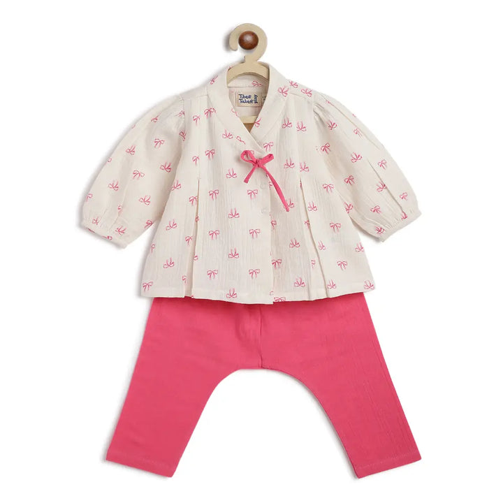 Tiber Taber 100% Cotton Full Sleeves Printed Jhabla Set - White