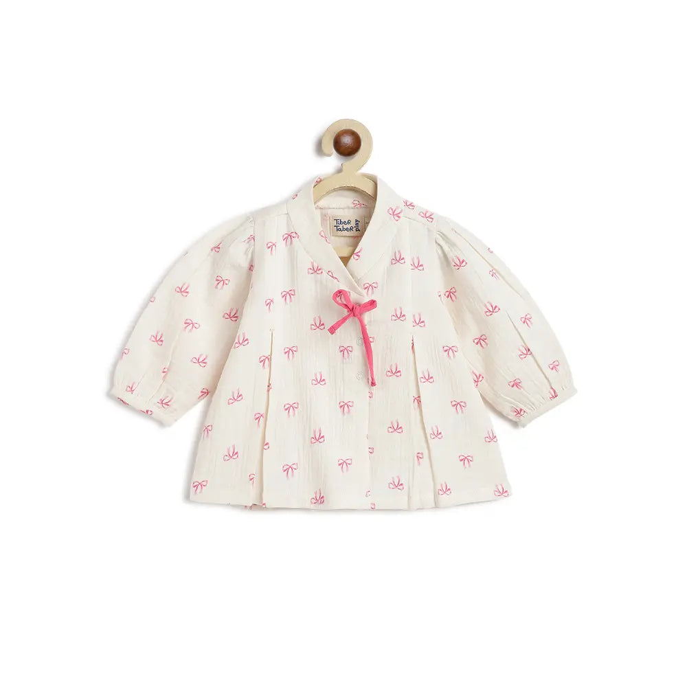 Tiber Taber 100% Cotton Full Sleeves Printed Jhabla Set - White