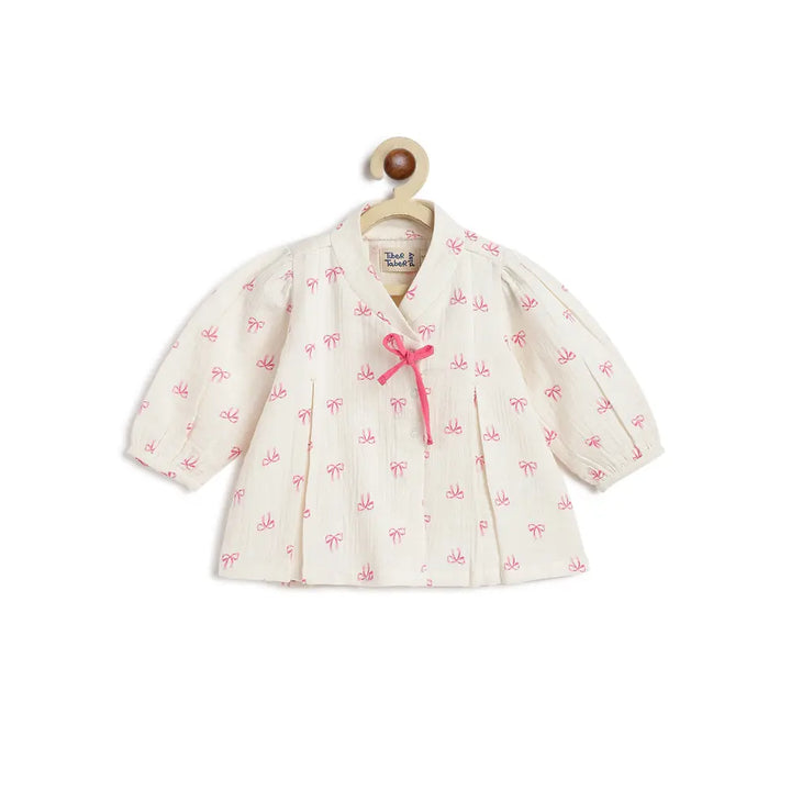 Tiber Taber 100% Cotton Full Sleeves Printed Jhabla Set - White