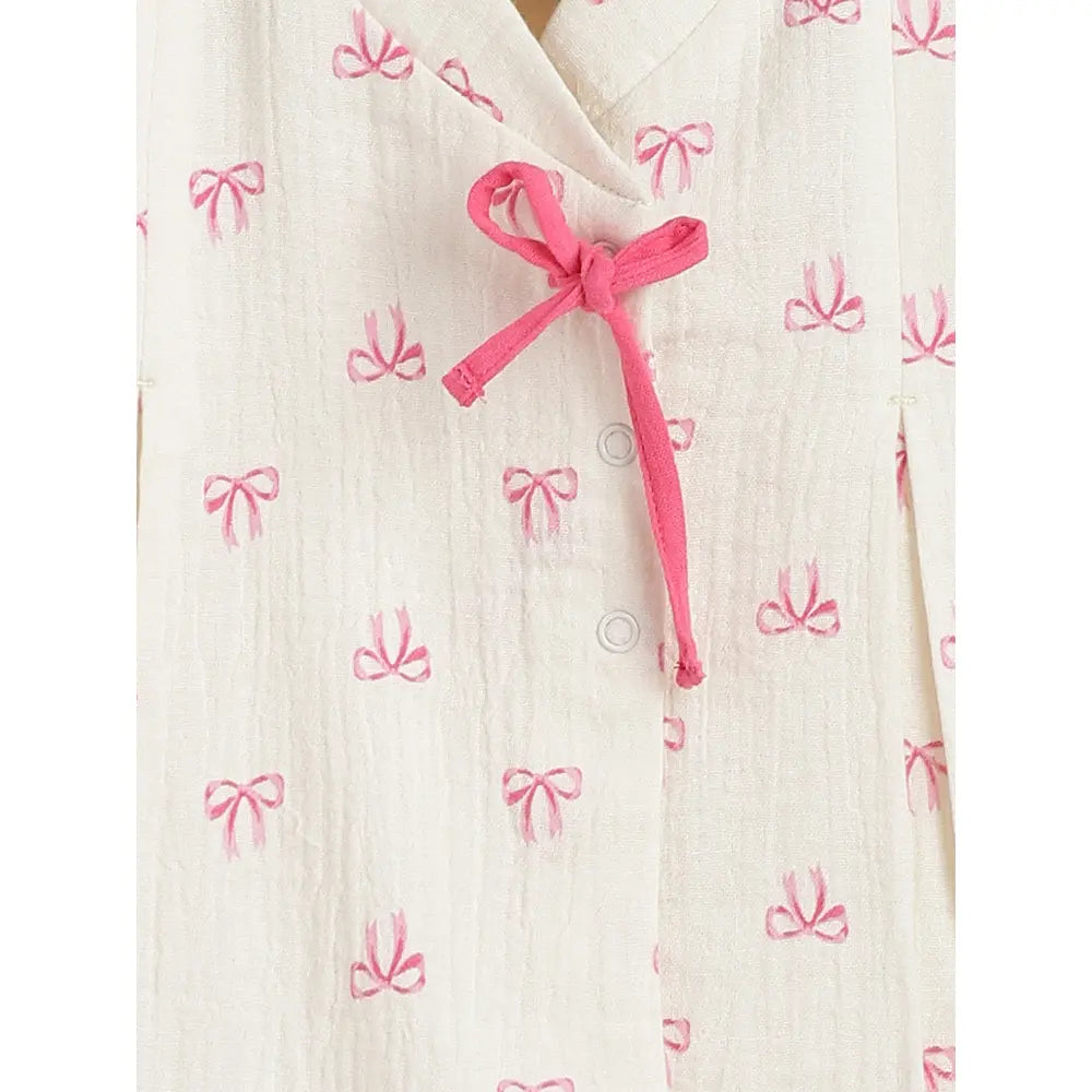 Tiber Taber 100% Cotton Full Sleeves Printed Jhabla Set - White