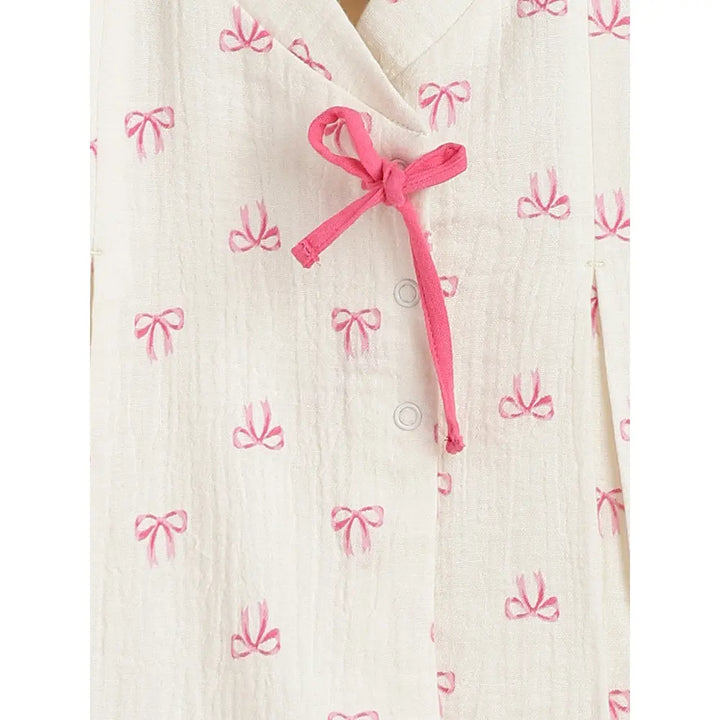 Tiber Taber 100% Cotton Full Sleeves Printed Jhabla Set - White