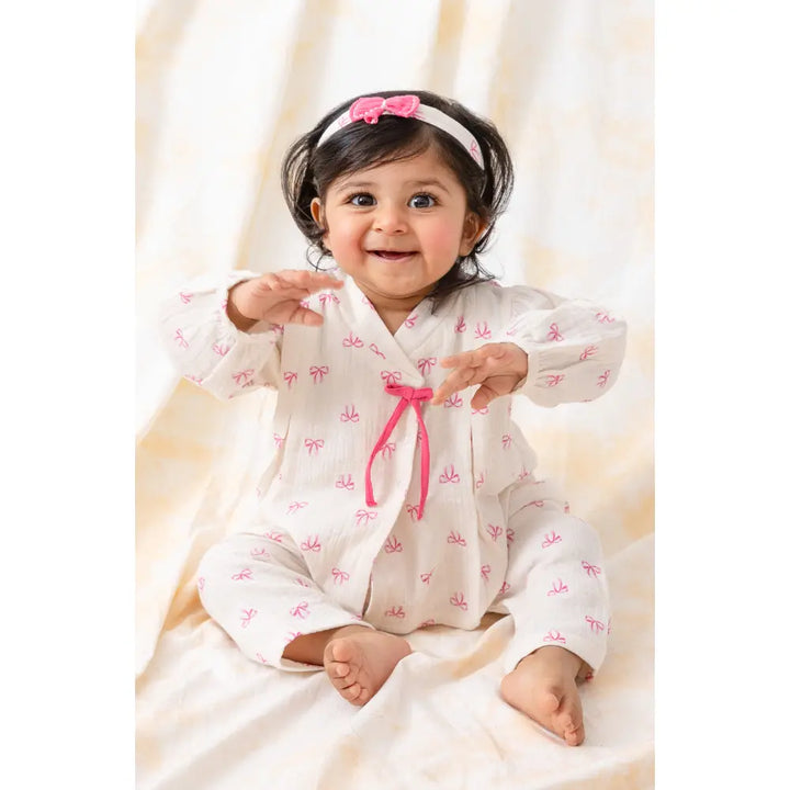 Tiber Taber 100% Cotton Full Sleeves Printed Jhabla Set - White