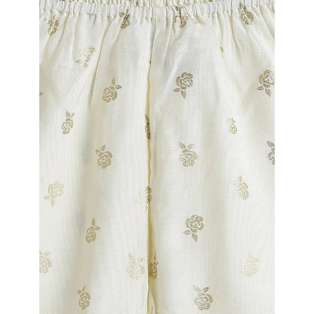 Tiber Taber 100% Viscose Woven Half Sleeves Festive Jhabla Set - Cream