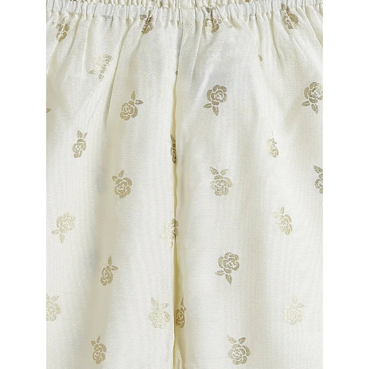 Tiber Taber 100% Viscose Woven Half Sleeves Festive Jhabla Set - Cream