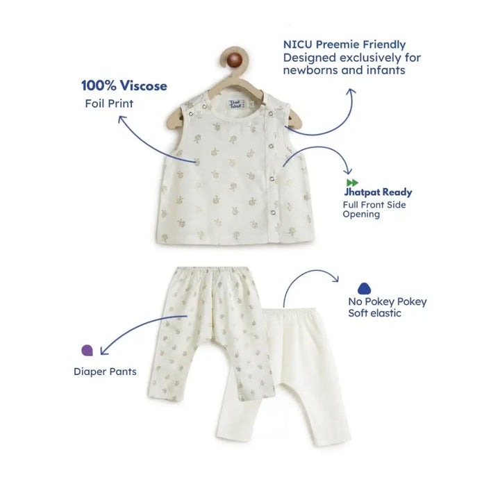 Tiber Taber 100% Viscose Woven Half Sleeves Festive Jhabla Set - Cream