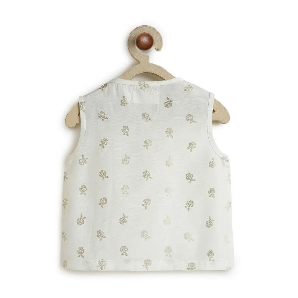 Tiber Taber 100% Viscose Woven Half Sleeves Festive Jhabla Set - Cream