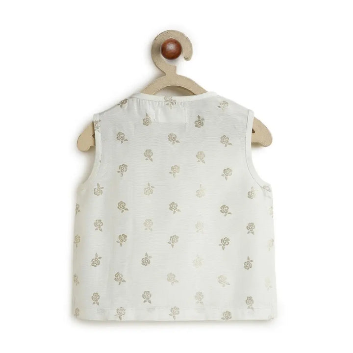 Tiber Taber 100% Viscose Woven Half Sleeves Festive Jhabla Set - Cream