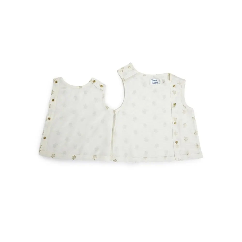 Tiber Taber 100% Viscose Woven Half Sleeves Festive Jhabla Set - Cream