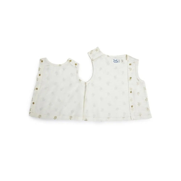 Tiber Taber 100% Viscose Woven Half Sleeves Festive Jhabla Set - Cream