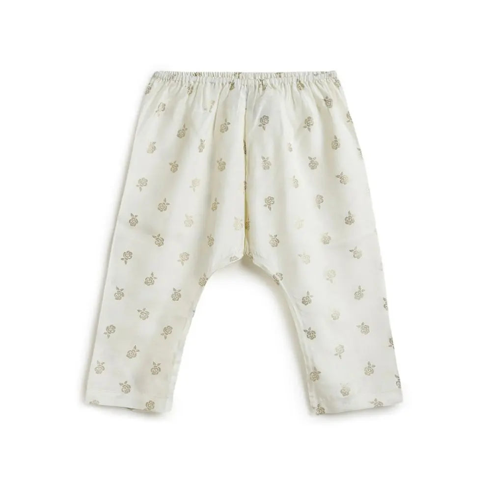 Tiber Taber 100% Viscose Woven Half Sleeves Festive Jhabla Set - Cream