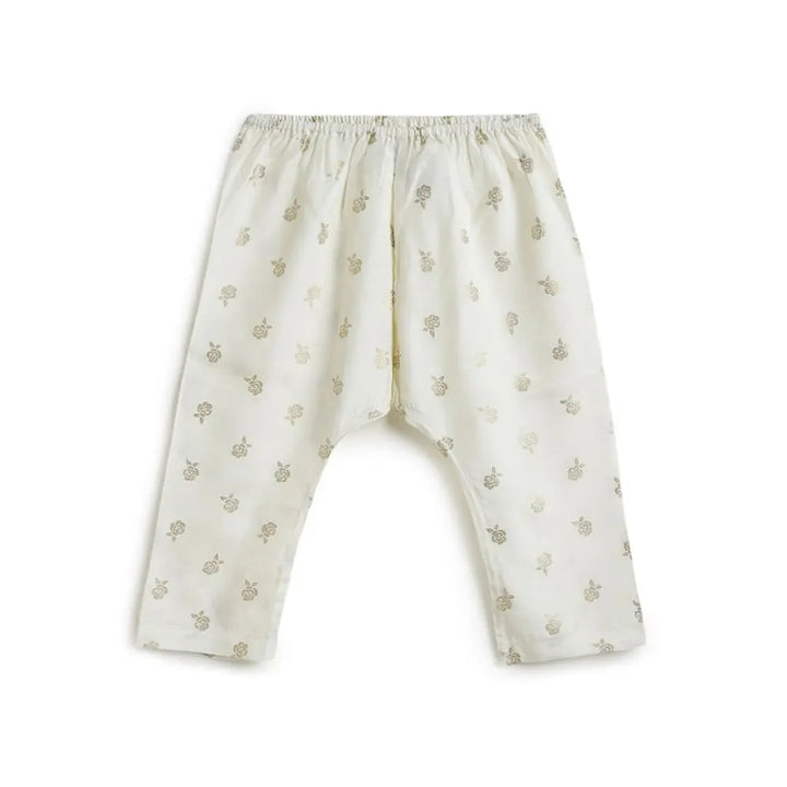 Tiber Taber 100% Viscose Woven Half Sleeves Festive Jhabla Set - Cream