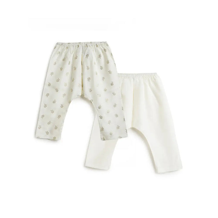 Tiber Taber 100% Viscose Woven Half Sleeves Festive Jhabla Set - Cream