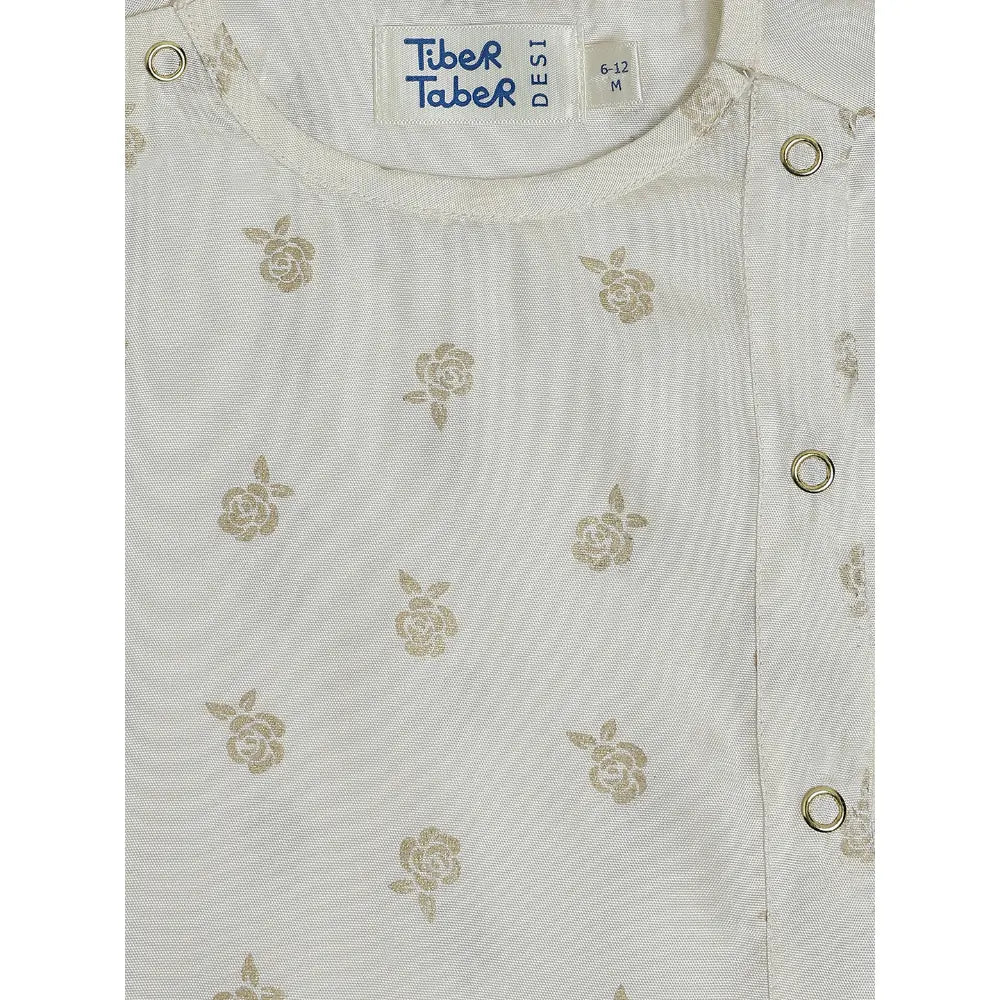 Tiber Taber 100% Viscose Woven Half Sleeves Festive Jhabla Set - Cream