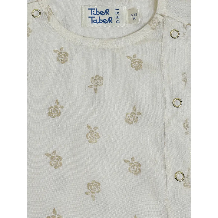Tiber Taber 100% Viscose Woven Half Sleeves Festive Jhabla Set - Cream
