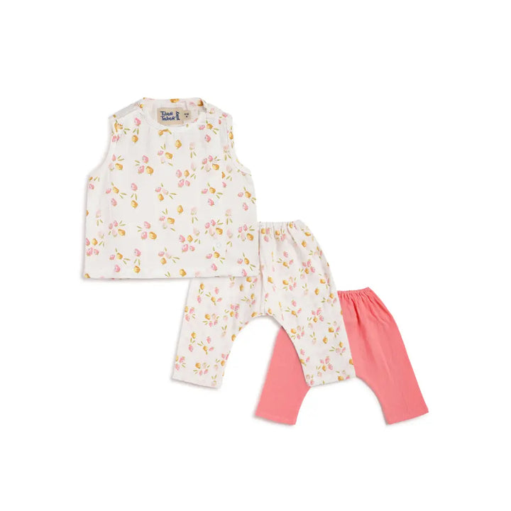 Tiber Taber Soft 100% Cotton Jhabla Set - Pink
