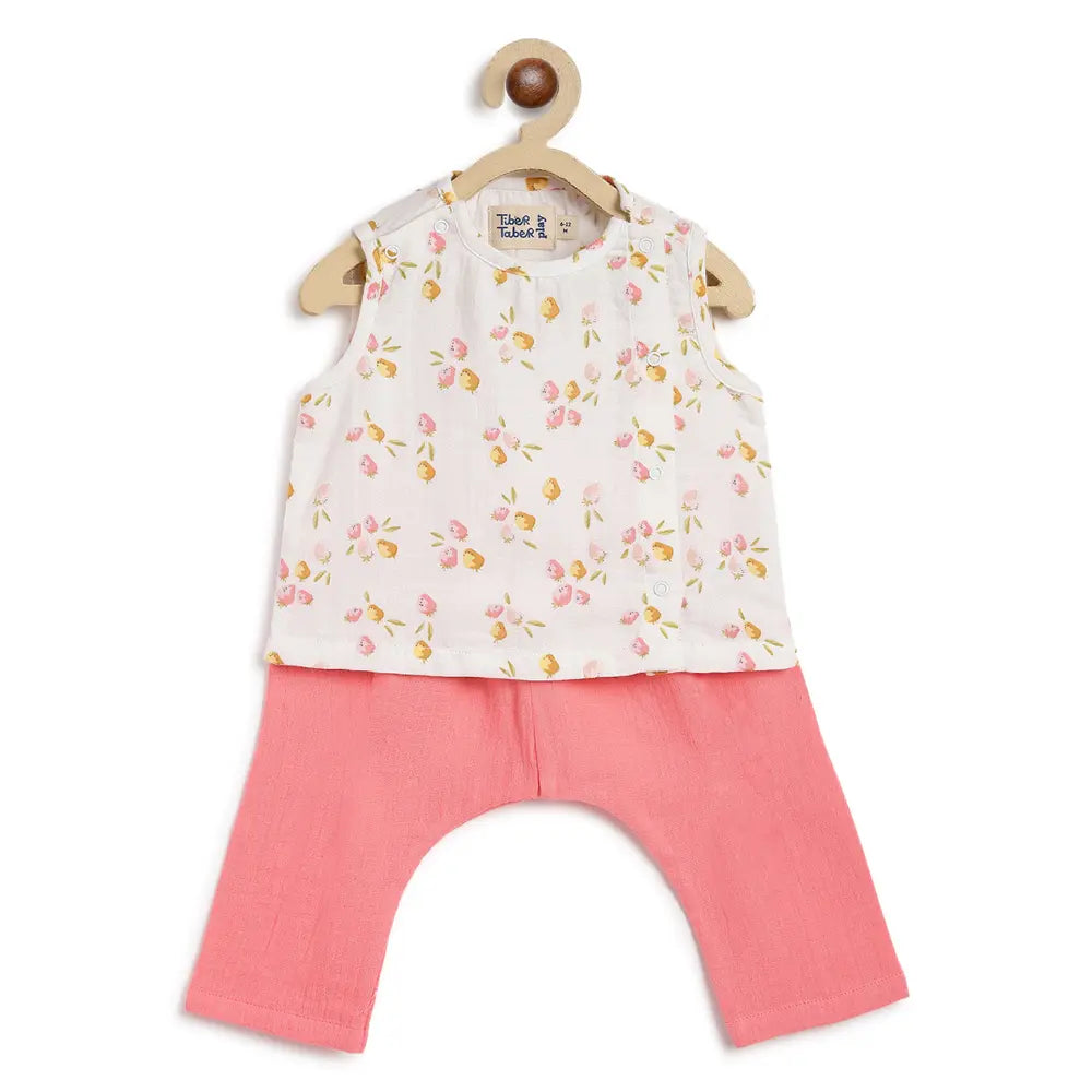Tiber Taber Soft 100% Cotton Jhabla Set - Pink