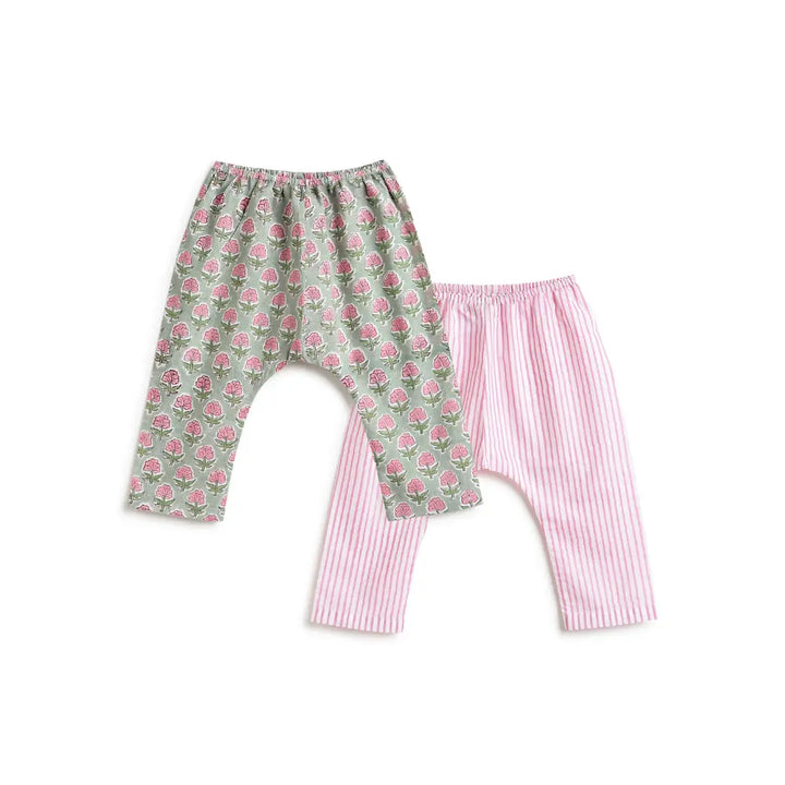 Tiber Taber 100% Cotton Woven Half Sleeves Block Print  Jhabla Set - Green