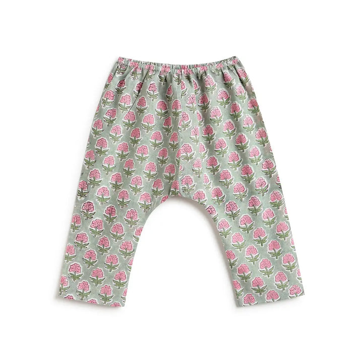 Tiber Taber 100% Cotton Woven Half Sleeves Block Print  Jhabla Set - Green