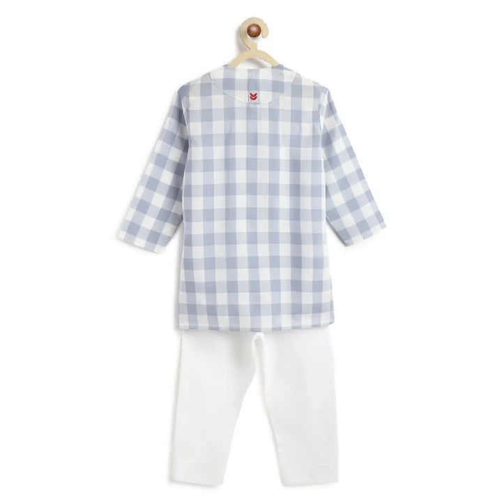 Tiber Taber 100% Cotton Woven Full Sleeves Checkered Kurta Pyjama Set - Blue