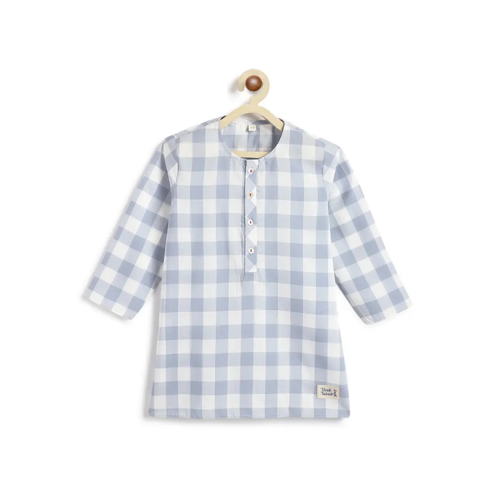 Tiber Taber 100% Cotton Woven Full Sleeves Checkered Kurta Pyjama Set - Blue