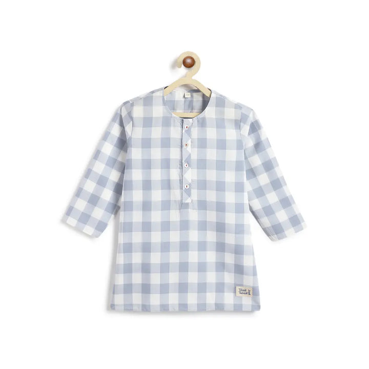 Tiber Taber 100% Cotton Woven Full Sleeves Checkered Kurta Pyjama Set - Blue