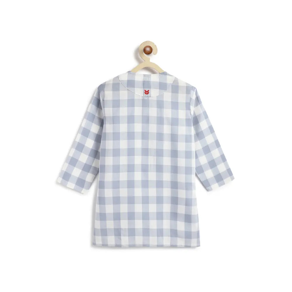 Tiber Taber 100% Cotton Woven Full Sleeves Checkered Kurta Pyjama Set - Blue