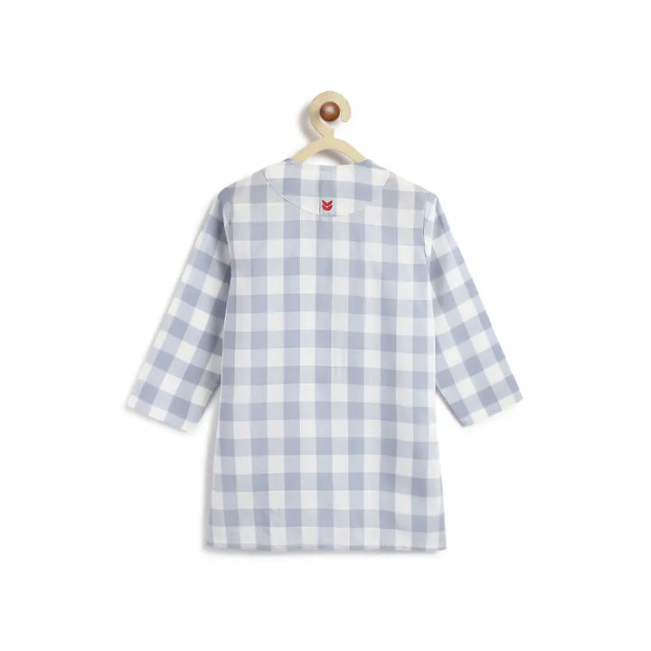 Tiber Taber 100% Cotton Woven Full Sleeves Checkered Kurta Pyjama Set - Blue