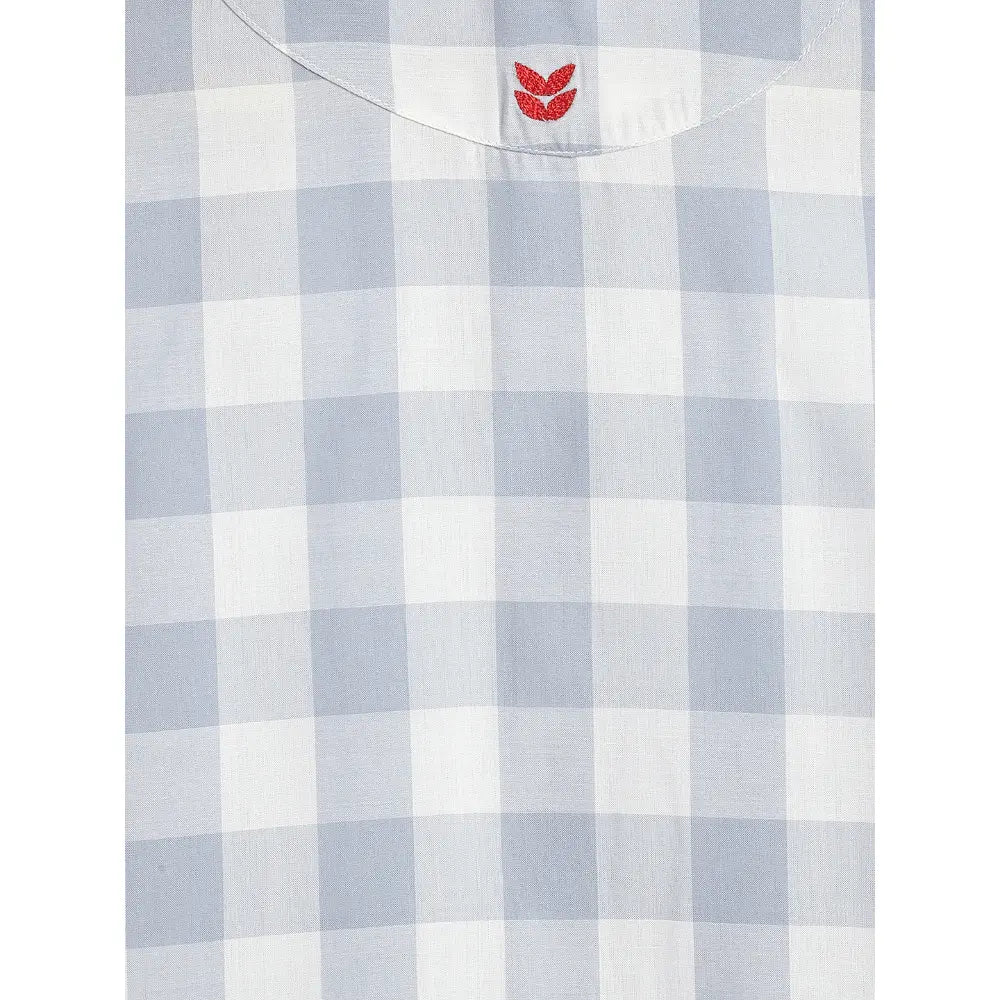 Tiber Taber 100% Cotton Woven Full Sleeves Checkered Kurta Pyjama Set - Blue
