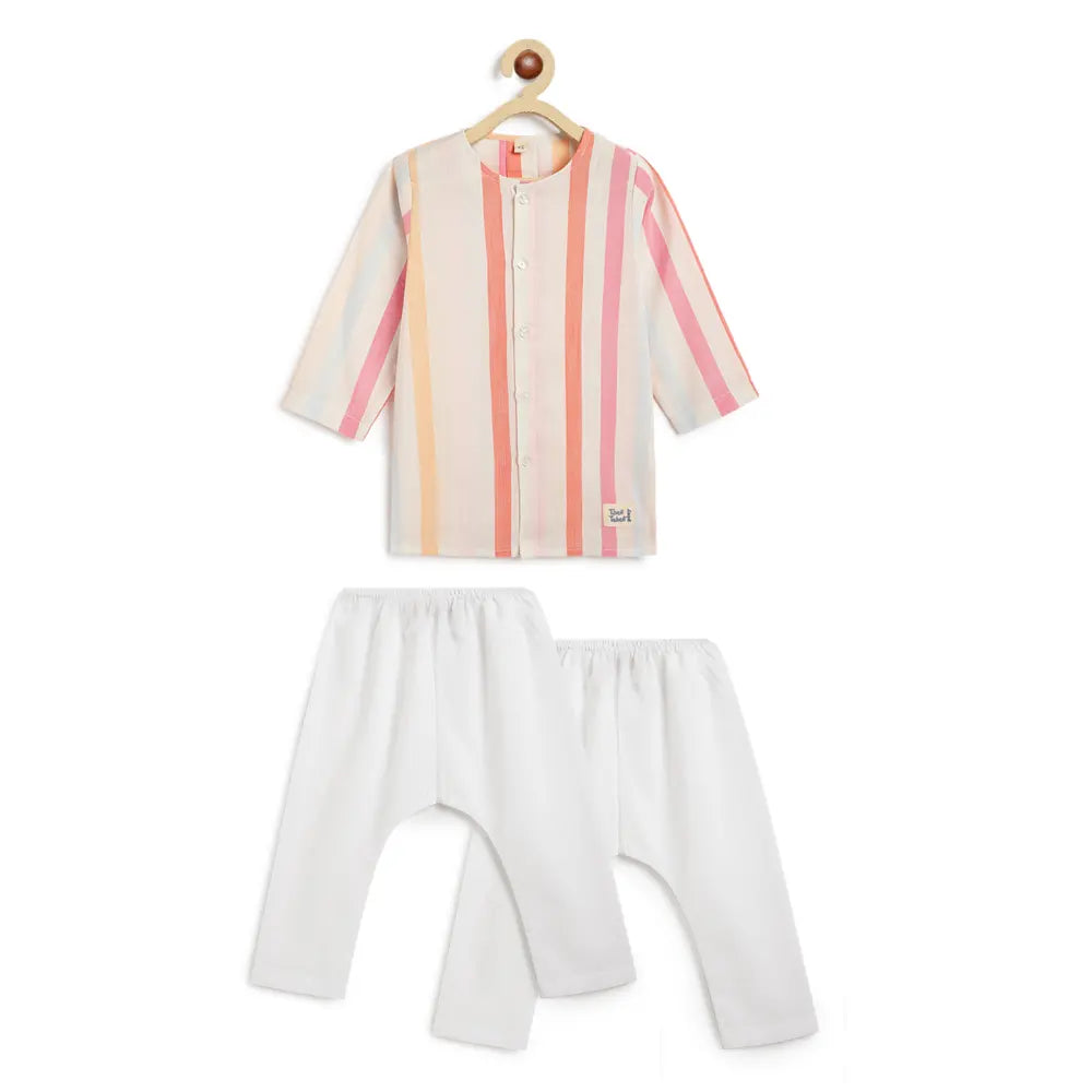 Tiber Taber 100% Cotton Full Sleeves Striped Kurta Pyjama Set - Multicolor