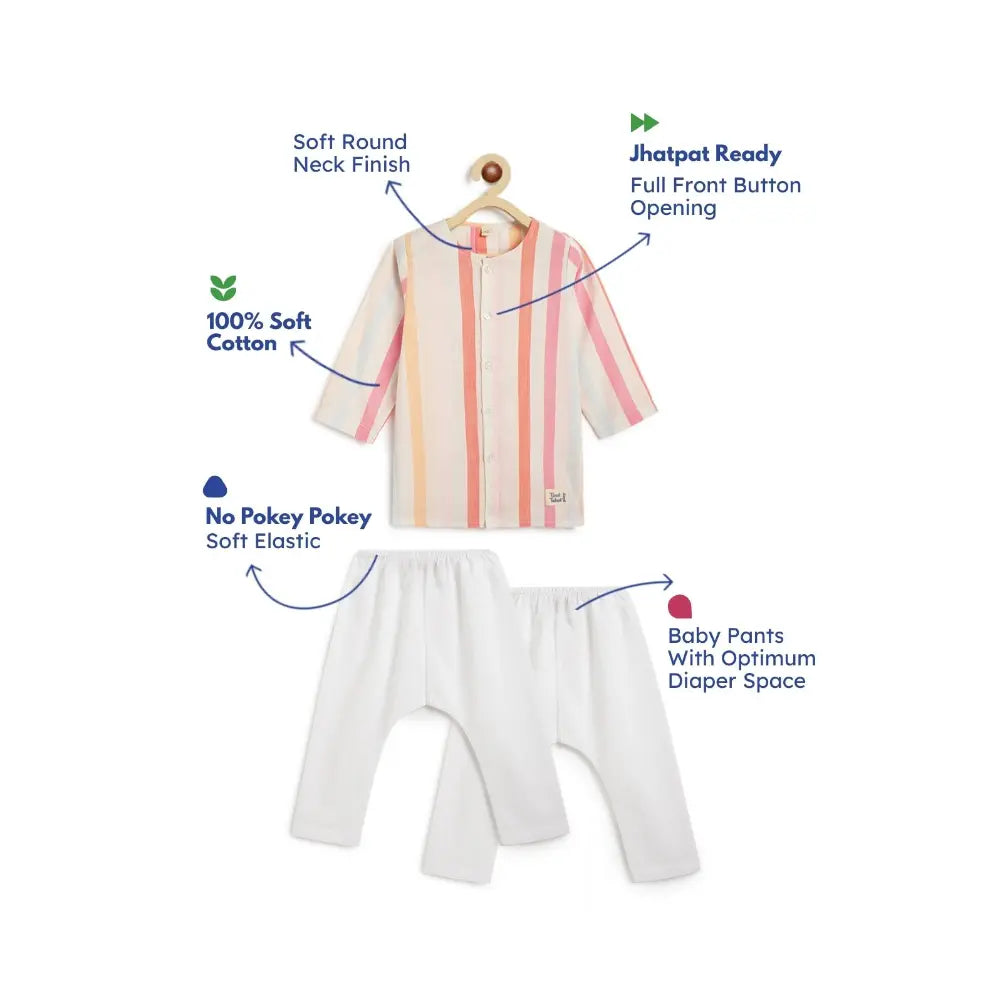 Tiber Taber 100% Cotton Full Sleeves Striped Kurta Pyjama Set - Multicolor