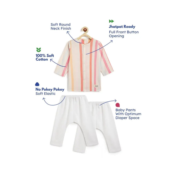 Tiber Taber 100% Cotton Full Sleeves Striped Kurta Pyjama Set - Multicolor