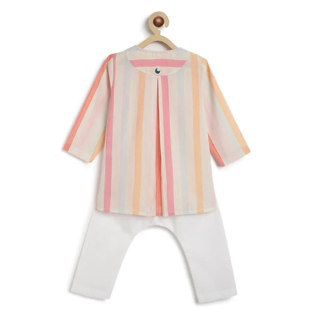 Tiber Taber 100% Cotton Full Sleeves Striped Kurta Pyjama Set - Multicolor