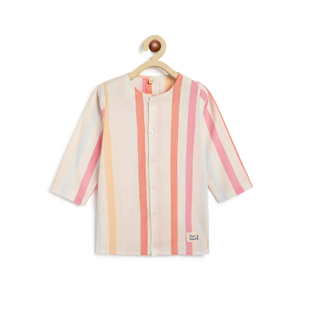 Tiber Taber 100% Cotton Full Sleeves Striped Kurta Pyjama Set - Multicolor