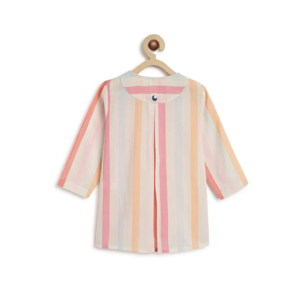Tiber Taber 100% Cotton Full Sleeves Striped Kurta Pyjama Set - Multicolor