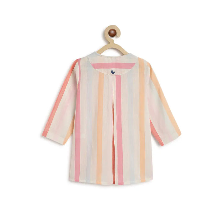 Tiber Taber 100% Cotton Full Sleeves Striped Kurta Pyjama Set - Multicolor