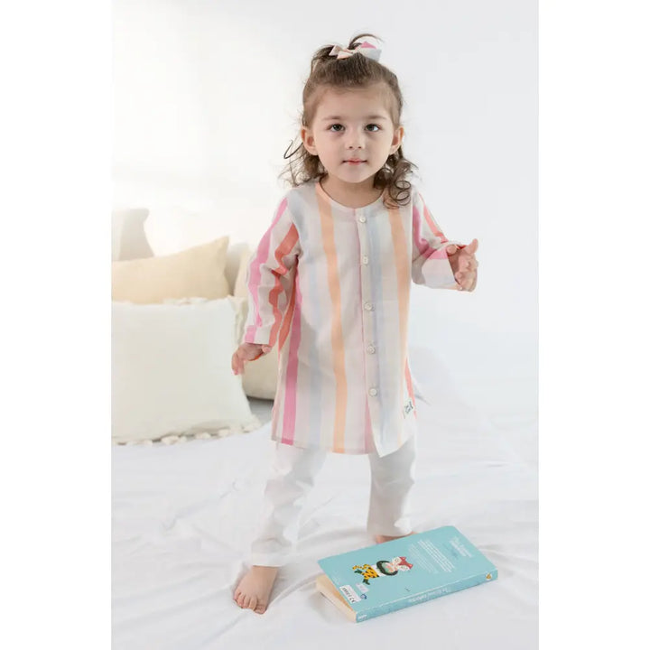 Tiber Taber 100% Cotton Full Sleeves Striped Kurta Pyjama Set - Multicolor