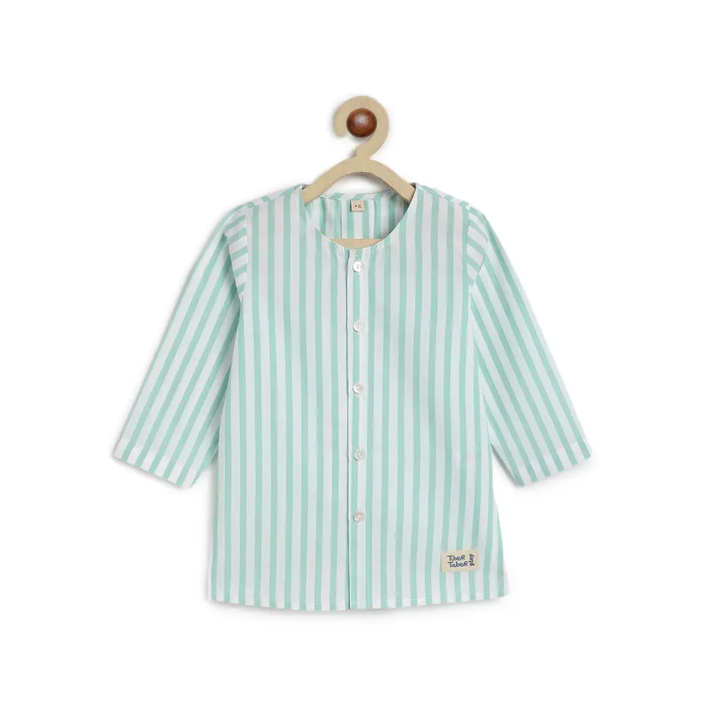 Tiber Taber 100% Cotton Full Sleeves Striped Kurta Pyjama Set - Green