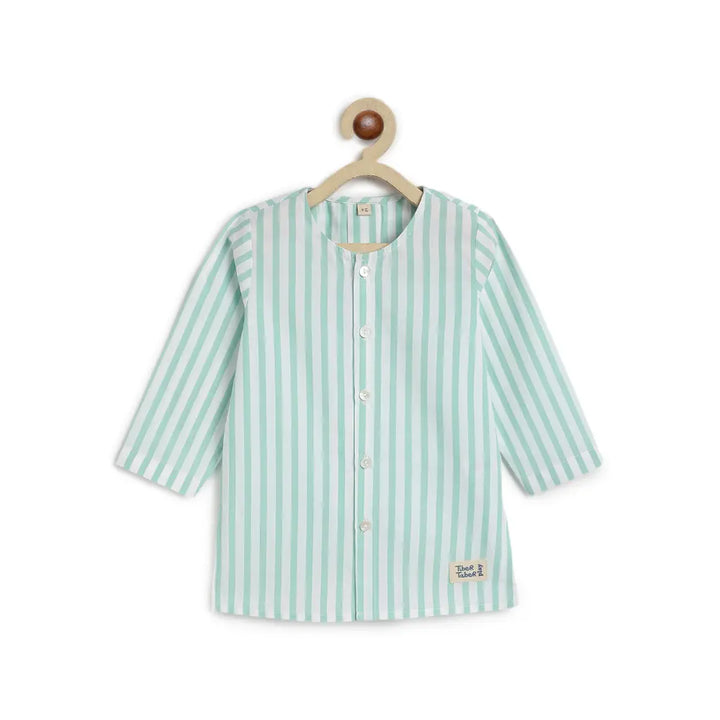Tiber Taber 100% Cotton Full Sleeves Striped Kurta Pyjama Set - Green