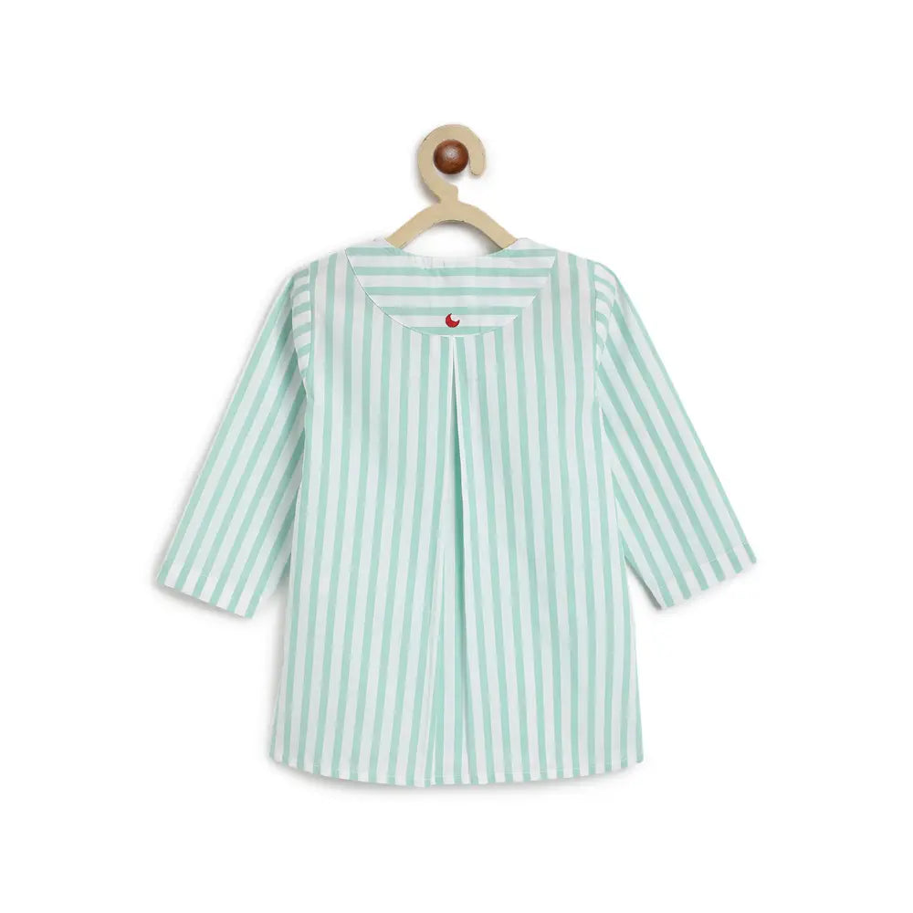 Tiber Taber 100% Cotton Full Sleeves Striped Kurta Pyjama Set - Green