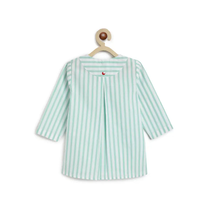 Tiber Taber 100% Cotton Full Sleeves Striped Kurta Pyjama Set - Green