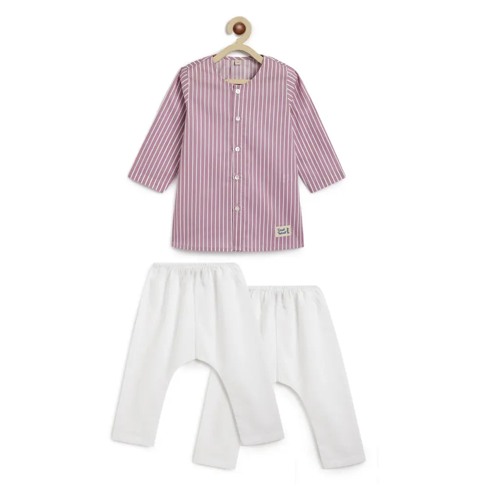 Tiber Taber 100% Cotton Full Sleeves Striped Kurta Pyjama Set - Purple