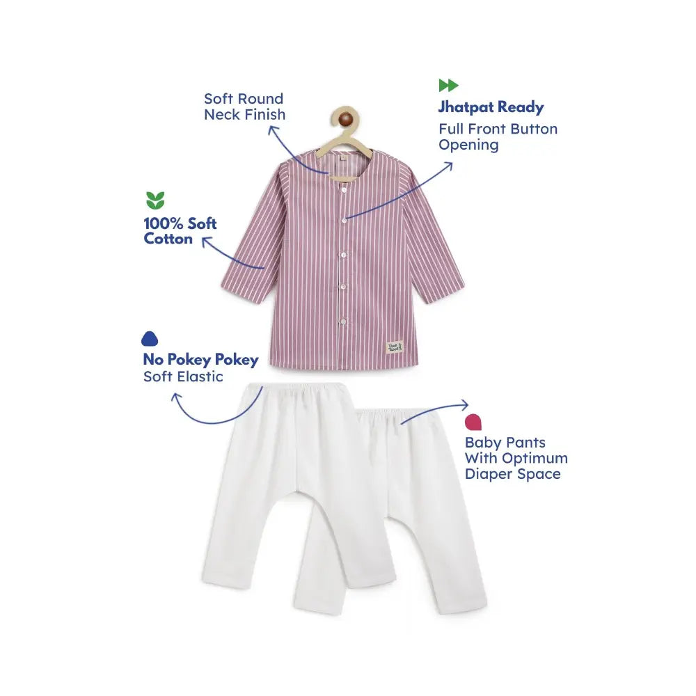 Tiber Taber 100% Cotton Full Sleeves Striped Kurta Pyjama Set - Purple