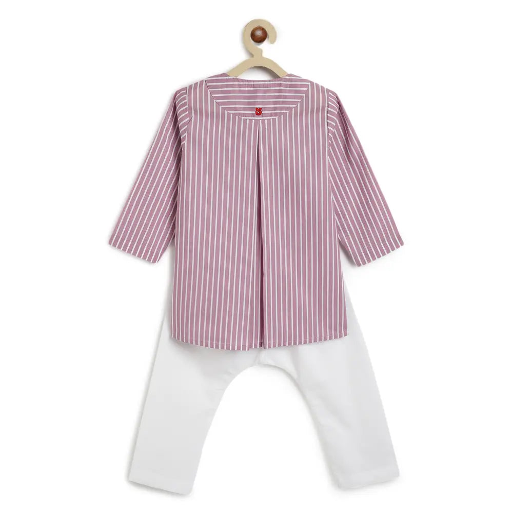 Tiber Taber 100% Cotton Full Sleeves Striped Kurta Pyjama Set - Purple