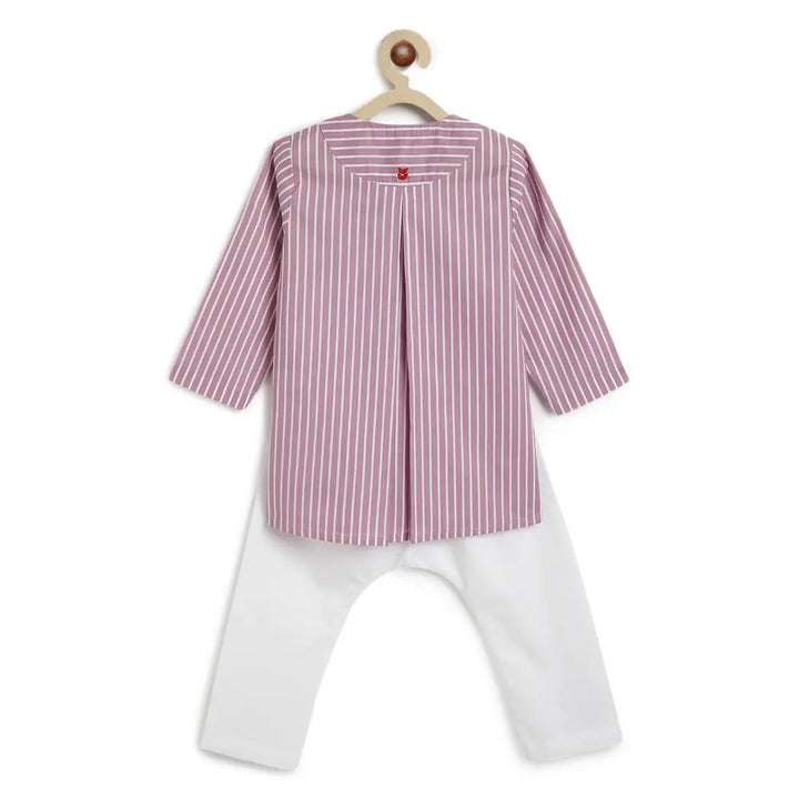 Tiber Taber 100% Cotton Full Sleeves Striped Kurta Pyjama Set - Purple